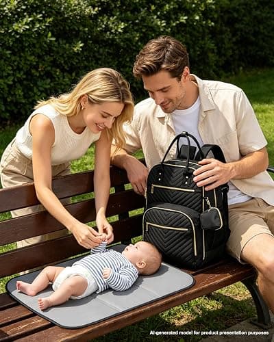 Pritent Diaper Bag Backpack, Baby Bag Backpack Baby Essentials for Mom Dad | With Changing Pad, Pacifier Case, Double Decker, Baby Diaper Bag, Insulated Pocket, Diaper Backpack for Baby(Black,L) thumbnail 2