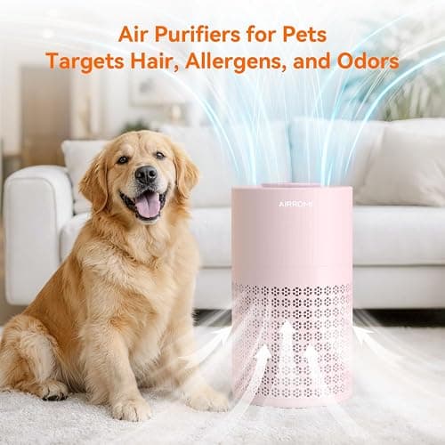 AIRROMI Air Purifier for Bedroom with HEPA 3-in-1 Filter, Pet Air Purifier for Home Cat Pee Smell, Covers Upto 990 Ft², Quiet 360° intake Air Cleaner for pet hair,allergies,Dust,Smoke A2001 Pink thumbnail 7