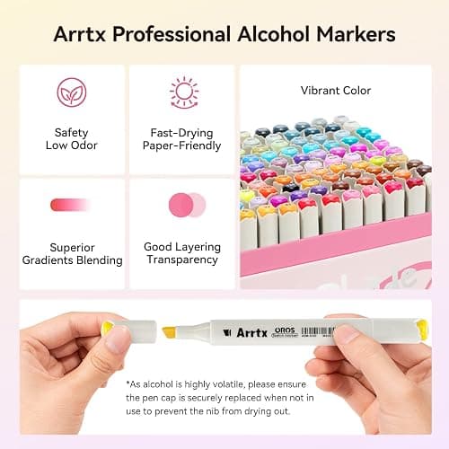 Arrtx Alcohol Markers 160 Color Set, Dual Tip Brush and Chisel, Professional Alcohol-Based Art Markers for Artists, Adults, Beginners, Ideal for Sketching,Illustration thumbnail 3