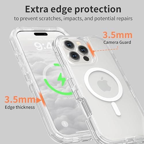 Follaroma for iPhone 16 Pro Max Case, Compatible with MagSafe, Heavy Duty Shockproof Protection Phone Cases, Anti-Drop, Dual Layer Transparent Magnetic Phone Case for iPhone 16 Pro Max, 6.9", Clear thumbnail 6