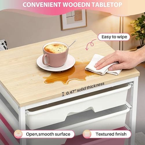 Goovilla Rolling Cart with Drawers, Utility Cart Organizer With 8 Removable Drawers and Wooden Tabletop, Lockable Rolling Storage Organizer for Art, Classroom, Home, Dorm, Office, Craft Storage, Pink thumbnail 4