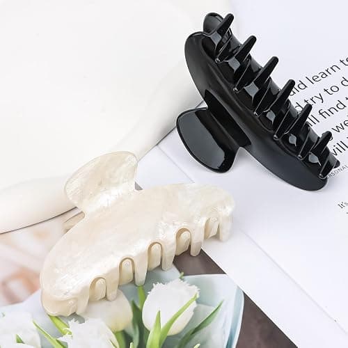 ACO-UINT 2 Pack Hair Claw Clips for Women Acrylic Claw Clips for Thick Hair Non-slip Clip for Hair Large Claws Hair Accessories for Women Girls（Black&White） thumbnail 7