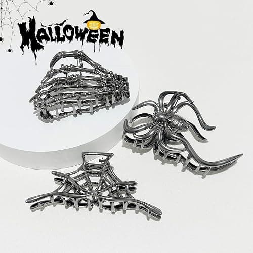 Parcce 3 Pieces Large Metal Spider Net Hand Hair Claw Clips for Women and Girls Thick Long Hair, Nonslip Skeleton Spooky Barrette Headband Hair Styling Accessories for Halloween Christmas Gifts thumbnail 4