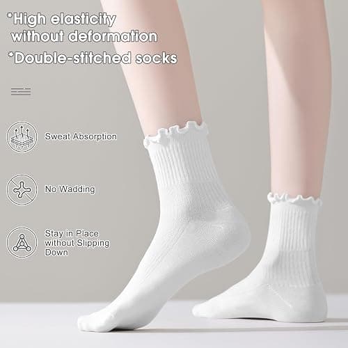 ANDERE ARTE Womens Ruffle Ankle Socks Cute Lettuce Edge Crew Socks for Women thumbnail 4