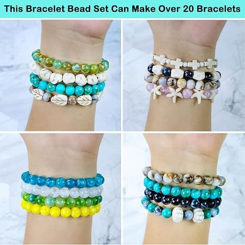746PCS DIY Beading Kit for Jewelry Making, 8MM Two-Tone Acrylic Ocean Bohemian Style Faux Turquoise Bead White Crack Bead for Summer Beach Necklace Earring Bracelet Craft DIY Accessory (24 Colors) thumbnail 7