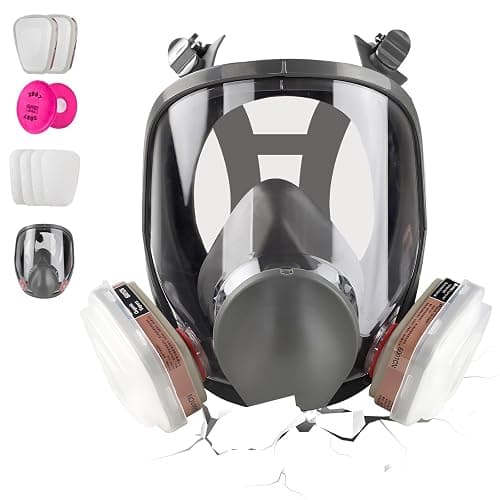 Full Face Respirator Mask with Filters: 6800 Gas Mask with 6001 & 2097 Filter Reusable Organic Vapor Mask Against Fumes Gases Dust for Painting Epoxy Resin Welding Construction Emergency Polishing - 6001+2097 - Image 1