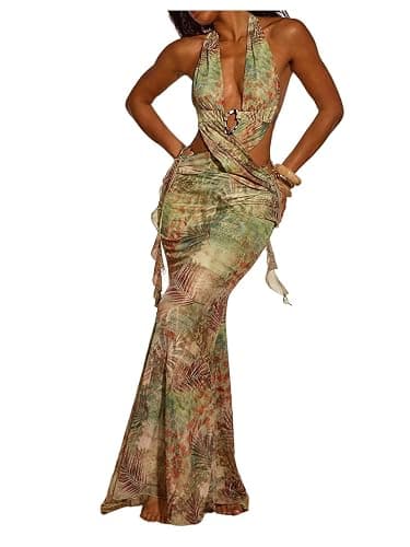 Green Floral Cheetah dress - Image 1