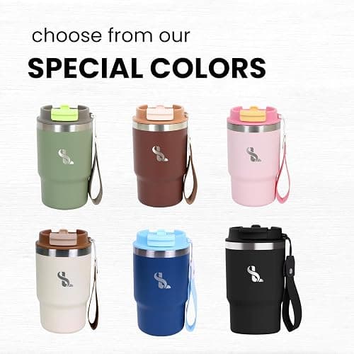 SimplyLivin Insulated Coffee Cup Travel Mug 480ml 16oz | Tumbler Flask with Straw & Spout Lid | Leakproof | 8H Hot 12H Cold | Reusable Coffee Cup | Stainless Steel Tumbler | Gift | Classic Beige thumbnail 9