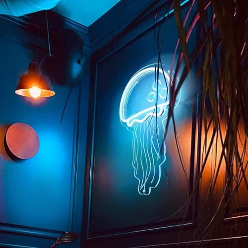 welltodo Jellyfish Neon Signs,Cool Ice Blue Neon Sign for Wall Décor, LED Neon Light Sign for Girls Bedroom Ocean Display Room,Kids Birthday Gift, Wedding Party, Holiday Decoration Powered by USB thumbnail 6