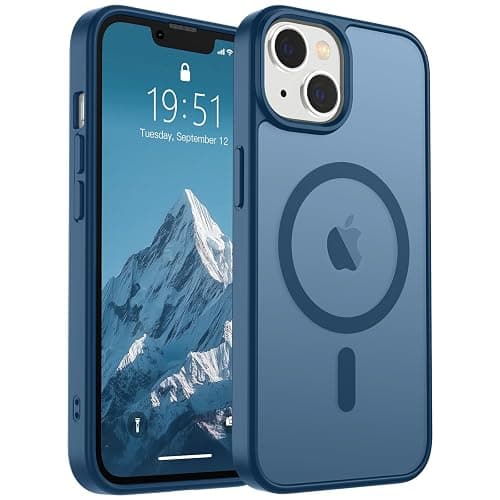 SUPFINE Magnetic for iPhone 14 Case & iPhone 13 Case (Compatible with MagSafe) (Military Grade Drop Protection) Slim Translucent Matte Shockproof Phone Cover,Deep Blue - Image 1