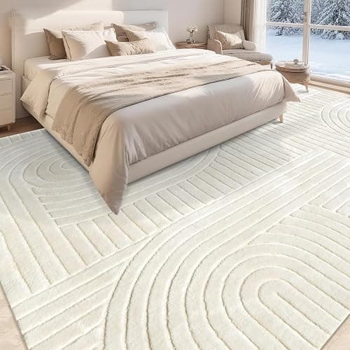 MATIIUI Beige Solid Area Rug 8x10, Washable Rugs for Living Room Bedroom | Modern Neutral Boho Geometric High-Low Pile Carpet, Soft, Fluffy Non-Slip Rugs for Nursery, Kids Room, Apartment, Home Office thumbnail 7