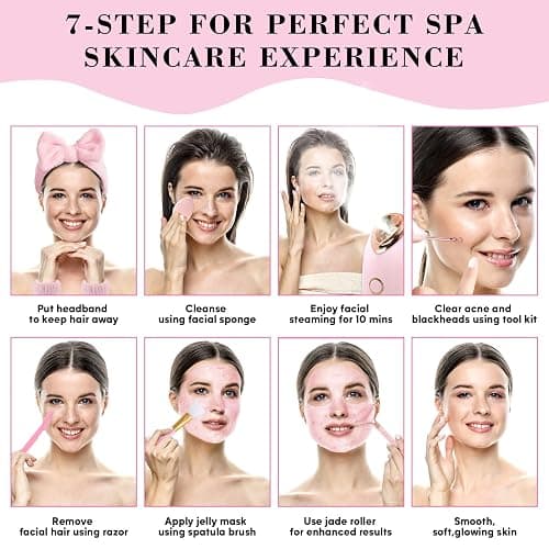 Pjordo Facial Steamer Spa Kit, Skin Scrubber, Nano Ionic Face Steamer for Deep Cleaning Unclogs Pores, Warm Mist Humidifier Steamer for Face Home Sauna SPA thumbnail 7