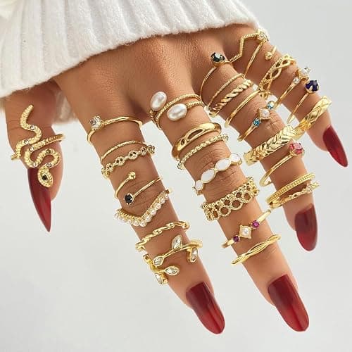 KISS WIFE Golden Silvery Black Kunckle Rings Set for Women, Dainty Simple Trendy Cute Stackable Finger Rings Pack, Perfect for Stacking Layering on Thumb and Knuckle, Mixed Size, Jewelry Gift thumbnail 4
