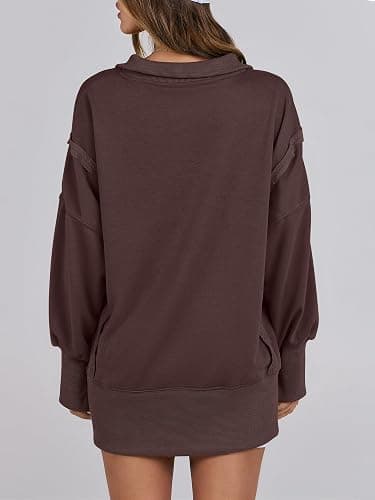 ANRABESS Women's Sweatshirts Oversized Casual Loose Button Up Henley Pullover Top High Low Split 2025 Fall Fashion Outfits thumbnail 6