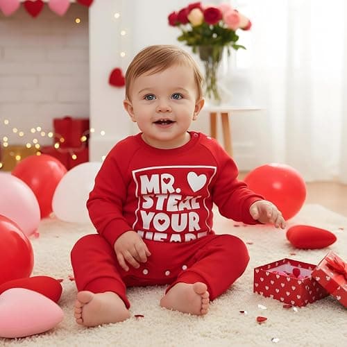 FIOMVA Newborn Baby Boys Mr.Streal Your Heart Sweatshirts Rompers Valentine'sDay Outfits Long Sleeve Onesie Jumpsuit thumbnail 3