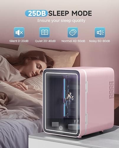 CUTIEWORLD Skincare Fridge with Dimmable LED Light Mirror, 4L Mini Fridge For Desktop, Travel or Cool & Heat, Makeup Fridge for Cosmetics, Skin Care and Food, Pink thumbnail 6