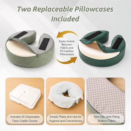 Massage Headrest for Bed, Head Holder & Face Cradle with Face Down Pillow | Extra Pillow Cover & 50 Disposable Cradle Covers, Armrest Kit with Massage Pillow, Portable Massage Table for 6-17" Mattress thumbnail 5