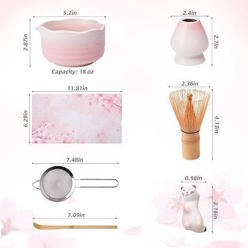 ECOLEMON 7-Piece Pink Matcha Set, 18oz Gradient Pink Sakura Matcha Bowl with Spout, Bamboo Whisk and Holder, Matcha Kit, Cute Macha Gift Set for Women & Matcha Lovers Starters, Mother's Day Gift thumbnail 3