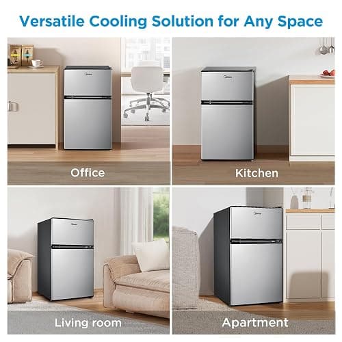 Midea WHD-113FSS1 Double Door Mini Fridge with Freezer for Bedroom Office with Adjustable Legs Removable Glass Shelves Compact Refrigerator, 3.1 cu ft, Stainless Steel thumbnail 8