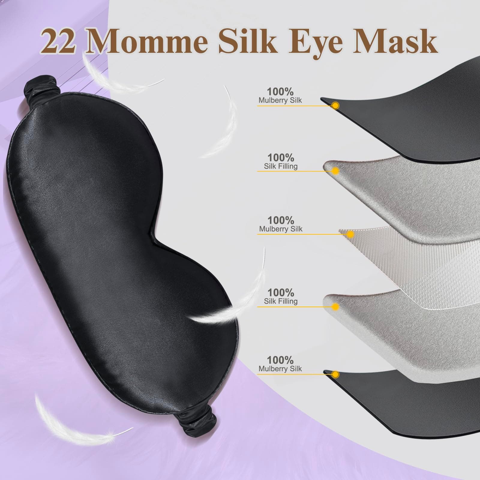 BeeVines Silk Sleep Mask, 1 Pack 22 Momme Silk Eye Masks for Sleeping with Adjustable Strap, 3D Contoured Sleep Eye Mask for Eyelash Extension, Blackout Mulberry Silk Eye Mask for Men & Women (Black) thumbnail 4