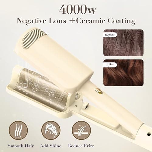 AISEELY 32MM Ceramic Curling Wand - 3 Barrel Beach Wave Hair Curler with Adjustable Temp (160°C-220°C), Anti-Scald Design & Travel Lock | Frizz-Free Waves for All Hair Types | White thumbnail 3