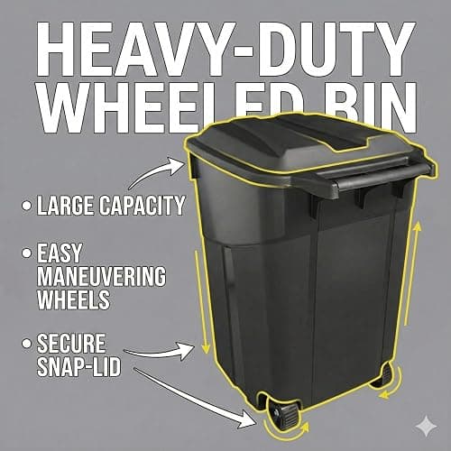 32 Gallon Outdoor Trash Can with Lid, Heavy-Duty Wheeled Garbage Bin for Backyard, Deck or Garage, Black, Can with Attached Snap Lock Lid and Heavy-Duty Handles (32 Gallon) thumbnail 2
