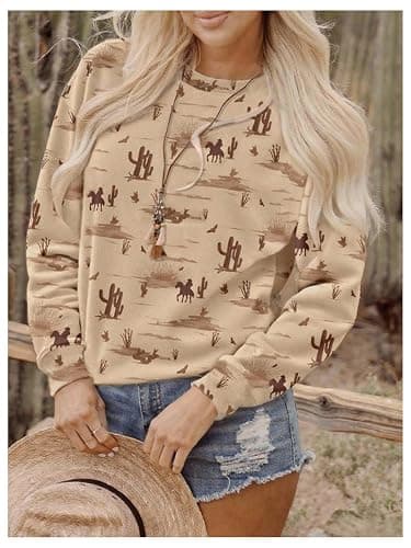 Verdusa Women's Sweatshirts Western Crew Neck Long Sleeve Fall Clothes Graphic Tees thumbnail 4