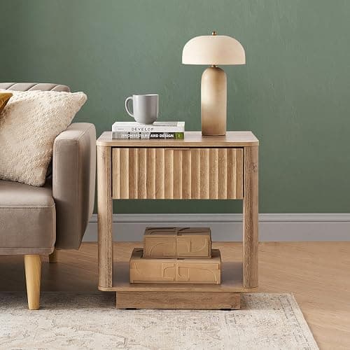 mopio Brooklyn Fluted Nightstand, Modern Farmhouse Nightstand, Small Side, Wood Bedside Table with Drawer, End Table with Storage, Fluted Night Stand, Curved Profile (Golden Oak, Single) thumbnail 6