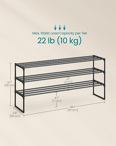 SONGMICS Shoe Rack, 3-Tier Shoe Organizer, Metal Storage Shelf, Upright or Upside Down, for 20-24 Pairs, Stackable, for Entryway, 11.8 x 46.1 x 21.7 Inches, Black ULSA033B01 thumbnail 3