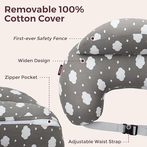 Momcozy Nursing Pillow for Breastfeeding, Original Plus Size Breastfeeding Pillows for More Support for Mom and Baby, with Adjustable Waist Strap and Removable Cotton Cover, Grey thumbnail 6