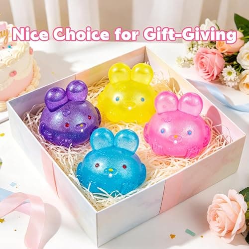 Stress Relief Glitter Bunny Squeeze Toy, Bunny Stress Ball- Anxiety Calming Sensory Fidget Toy, Soft Squishy Ball for ADHD Autism, Stresss Rabbit Squishy (Pink) thumbnail 7
