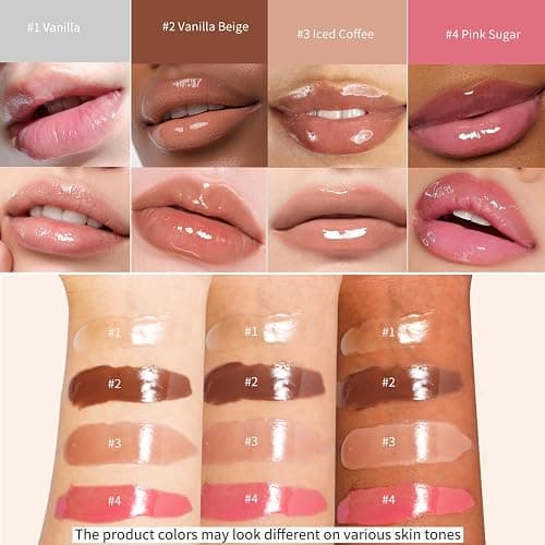 4Pcs Hydrating Lip Gloss Set, Mini Lip Balm Pack, High Shine Glass Finish Lip Moisturizing Plumping Lip Gloss Shiny Jelly Liquid Lipstick for Women thumbnail 6