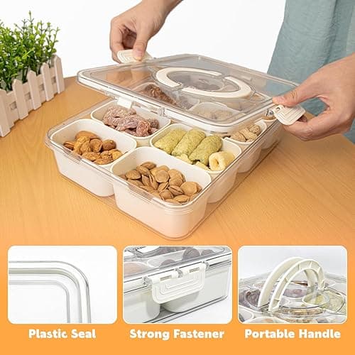 Divided Serving Tray with Lid and Handle,8 Compartments Snacks Box,Snack Fruit Tray,Veggie Tray,Portable Platter for Candy Fruits Nuts Snack Party Entertaining Picnic(2 PCS) thumbnail 5