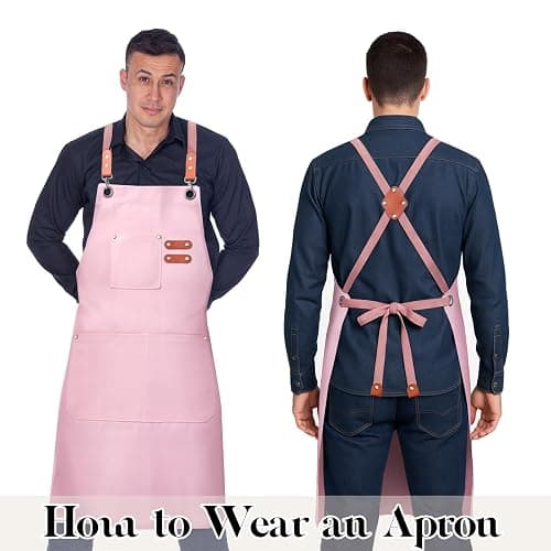 Chef Apron for Men Women with Pockets,Cross Back Cotton Canvas Plus Size Apron for Cooking BBQ Baking Gardening thumbnail 4