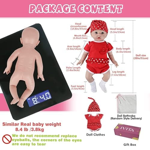 IVITA 20 inch Reborn Silicone Baby Dolls Girl Lifelike Real Newborn Real Life Babies for Kids Ages 3+ Best Birthday Present Stress-Relief Toy thumbnail 2
