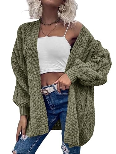 Dyexces Womens Oversized Cardigan Sweaters Open Front Cable Knit Lantern Long Sleeve Chunky Outwear Coats thumbnail 2