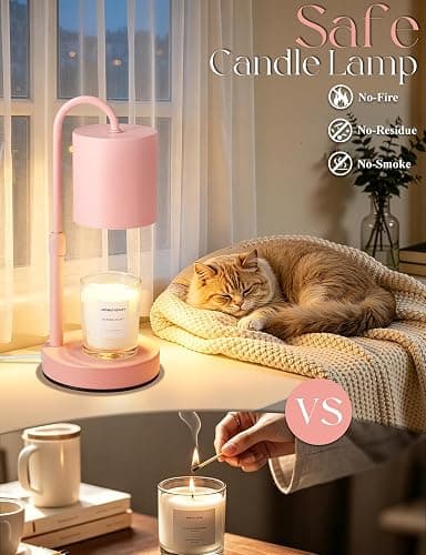 Briever Dimmable Candle Warmer Lamp with Timer, Height Adjustable Electric Candle Wax Warmer, Birthday Gifts for Women Mom, House Warming Gifts New Home Decor, Solid Wood Base, Pure Pink thumbnail 5