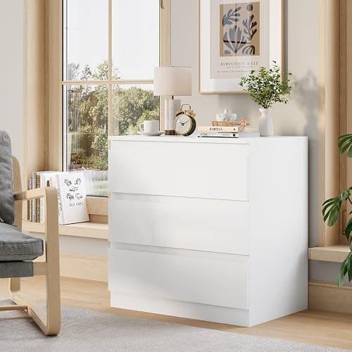 OtterOasis White Wood Dresser for Bedroom, 3 Drawer Dresser for Clothes Storage, Modern Dressers with Wide Drawers, Wide Wooden Chest Drawers for Living Room, Entryway, TV Stand - Image 1