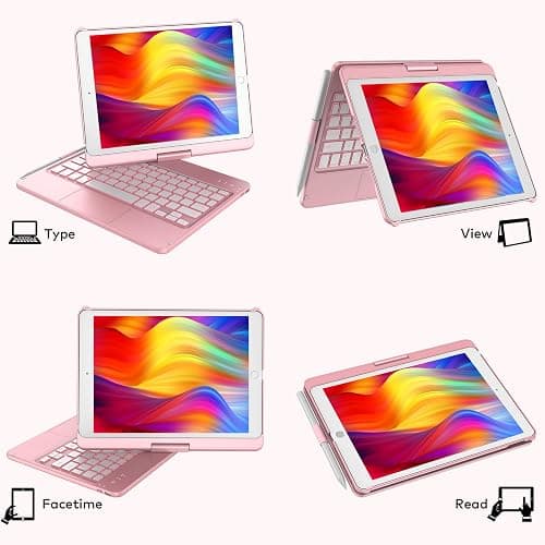 KBCASE Touchpad Keyboard Case for iPad 9th/8th/7th 10.2 inch, Backlit Trackpad Keyboard, 360°Rotatable Case with Keyboard for iPad 9th/8th/7th Gen, with Pencil Holder (Rose Gold) thumbnail 6
