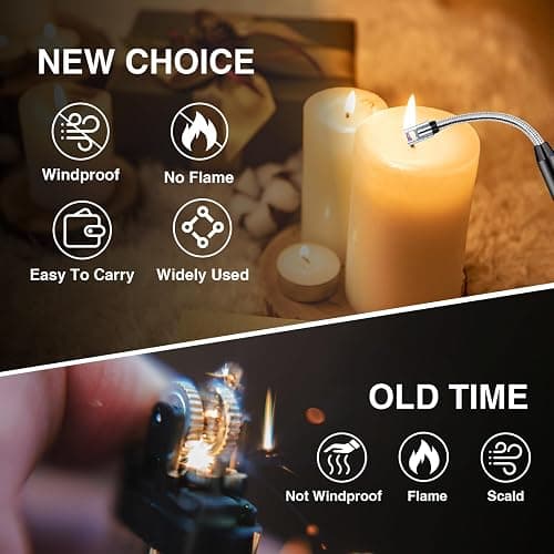 2 PCS Candle Lighter, Electric Lighter Arc Windproof Flameless with 360° Flexible Neck & LED Power Display, Lighters for Candle for BBQ, Grill, Camping, Fireplace, Stove thumbnail 5