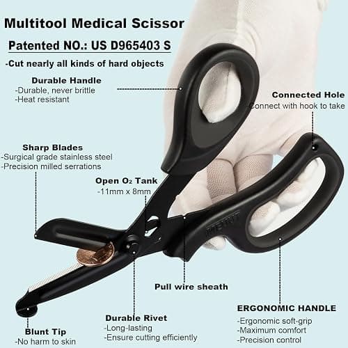 MEUUT 2 Pack Medical Scissors Trauma Shears for Left and Right Hand -Patented Bandage Scissors All Purpose with Non-Stick Blades, Surgical Grade Shears Stainless Steel EMT Scissors for Nurses EMT thumbnail 4