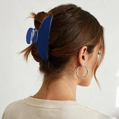 MAORULU Cute Claw Clip for Women – 4.3'' Large Acetate Hair Clips for Thick Thin Curly Long Hair, Durable Hair Clamps Non-slip Jaw Clip, Strong Hold, Stylish French Design (Navy Blue) thumbnail 5