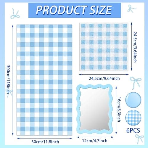 Weysat Blue 9 Pcs Locker Accessories Wallpaper Mirror Magnets, Gingham | Back to School Decor for Middle High School, Magnetic Wallpaper for Classroom, Rectangle Mirror, Bow Magnets Set thumbnail 2
