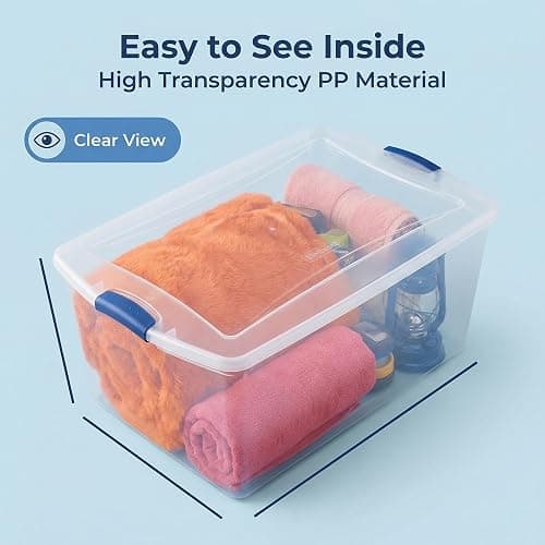 2 Pack 105 Quart Extra Large Clear Plastic Storage Bins with Lids & Blue Latches, Heavy Duty Stackable Organizer Bins for Home, Closet, Bedroom, Garage, Dorm thumbnail 4