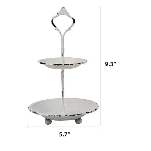 Stonebriar Small 2 Tier Worn White Metal Tray, Rustic Farmhouse Decor, Tiered Jewelry Tray for Vanity or Bathroom, 9.25" thumbnail 3