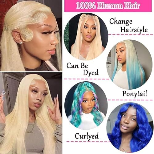 LETMIEO 30 Inch 613 Lace Front Wig Human Hair Blonde 13X6 HD Transparent Lace Front Wigs Human Hair 180% Density Blonde Glueless Wigs 613 HD Straight Lace Frontal Wig Pre Plucked thumbnail 4
