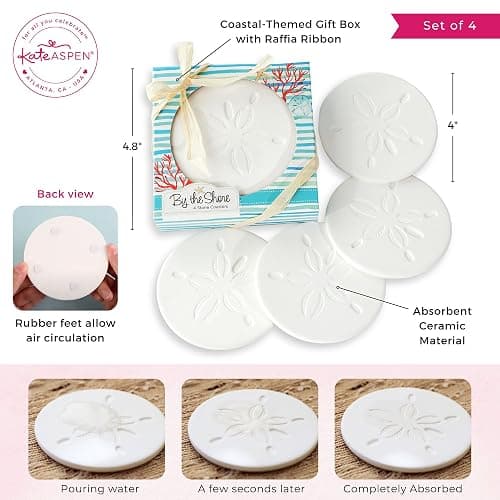 Kate Aspen Absorbent Sand Dollar Drink Coasters Set of 4– Coastal Decor, Nautical Home Decorations, Housewarming Gift, & Beach Themed Coasters for Drinks thumbnail 3