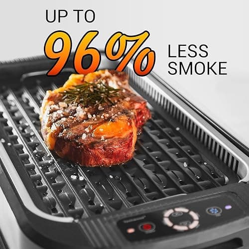 Indoor Smokeless Grill, Techwood 1500W Electric Indoor Grill with Tempered Glass Lid, Portable Non-stick BBQ Korean, Turbo Smoke Extractor Technology, Drip Tray& Double Removable Plate, Black thumbnail 6