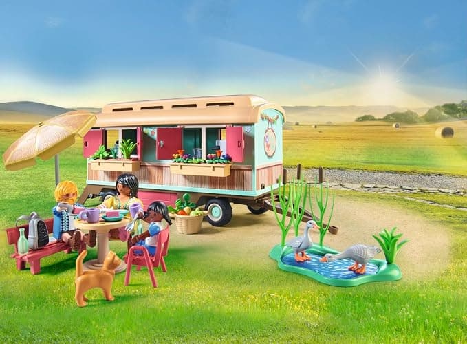 Playmobil 71441 Roulotte café Boutique - Country - avec 4 Animaux et 3 Personnages - Jouet fabriqué avec Plus de 80% de matériaux recyclés ou biosourcés en Moyenne. Dès 4 Ans thumbnail 6