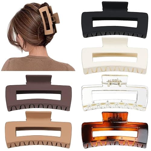 Sisiaipu 4 Inch Big Hair Claw Clips 6 Pcs Large Claw for Thick Hair Square Hair Clips for Women Rectangle Hair Clips Nonslip Acrylic Banana Jaw Clips Hair Accessories for Girls (Amber) thumbnail 2